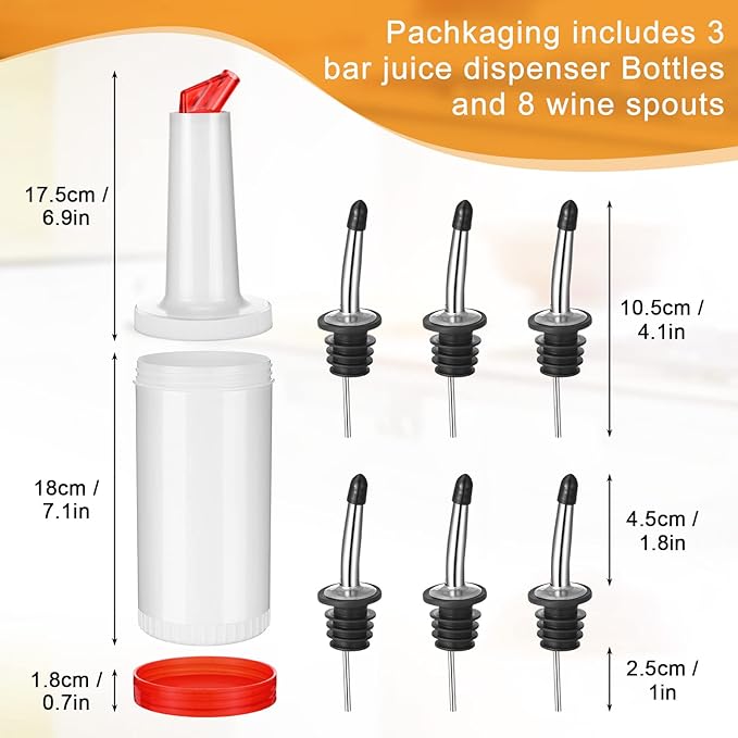 Chengu Fruit Juice Pour Bottles 34 oz Plastic Liquor Bar Supplies with Stainless Steel Bottle Pourer Tapered Spout for Cocktail Bartending Liquor Juice Store(Bright Colors,3 Pack)