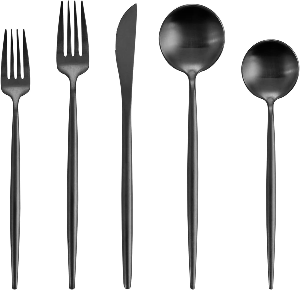 Matte Black Silverware Set, Oliviola 40-Piece Stainless Steel Flatware Cutlery Set Service for 8, Satin Finish Kitchen Utensil Set, Dishwasher Safe