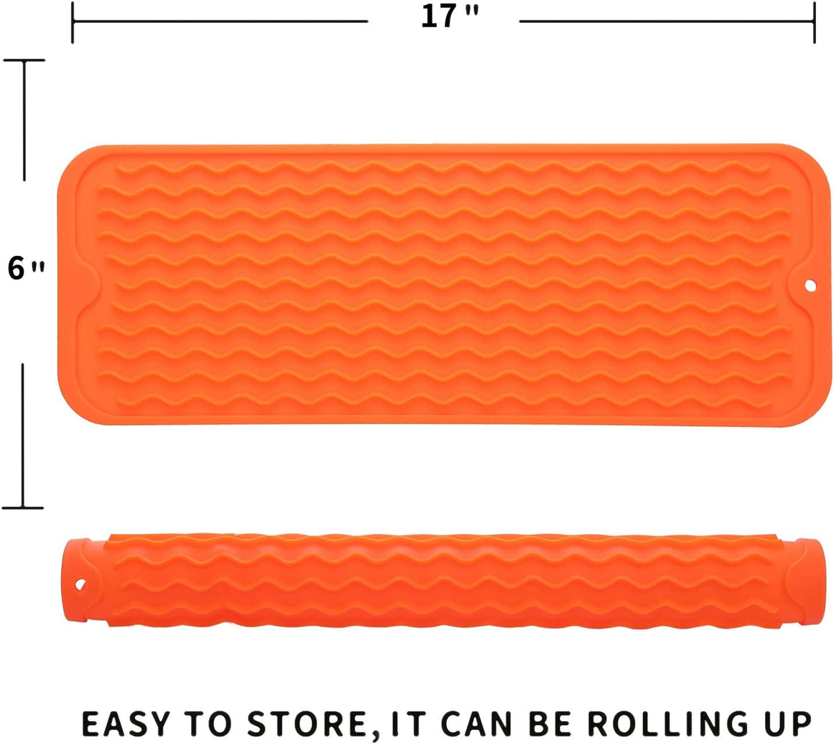 Silicone Dish Drying Mat for Multiple Usage,Easy clean,Eco-friendly,Heat-resistant Silicone Mat for Kitchen Counter,Sink,Bar,Bottle,or Cup Orange M 17 inches x 6 inches