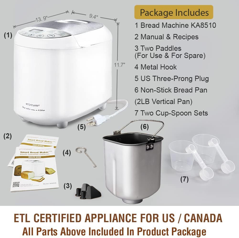 KITCHENARM 19-in-1 HANDY Bread Machine with Homemade Cycle and Gluten Free Setting - Beginner Friendly 2LB 1.5LB 1LB White Bread Maker Machine with Recipes and Delay Timer