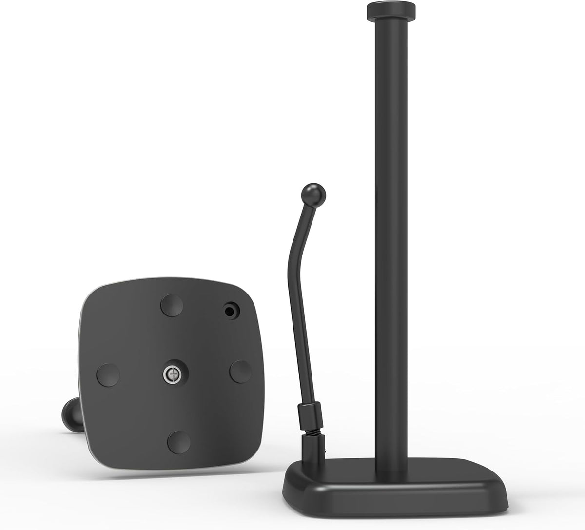Paper Towel Holder Countertop Black, Paper Towel Dispenser Standing Weighted Base Non-Slip, Spring Arm Fit Most Size Tissue Roll, Stainless Steel Paper Towel for Home Kitchen Tabletop