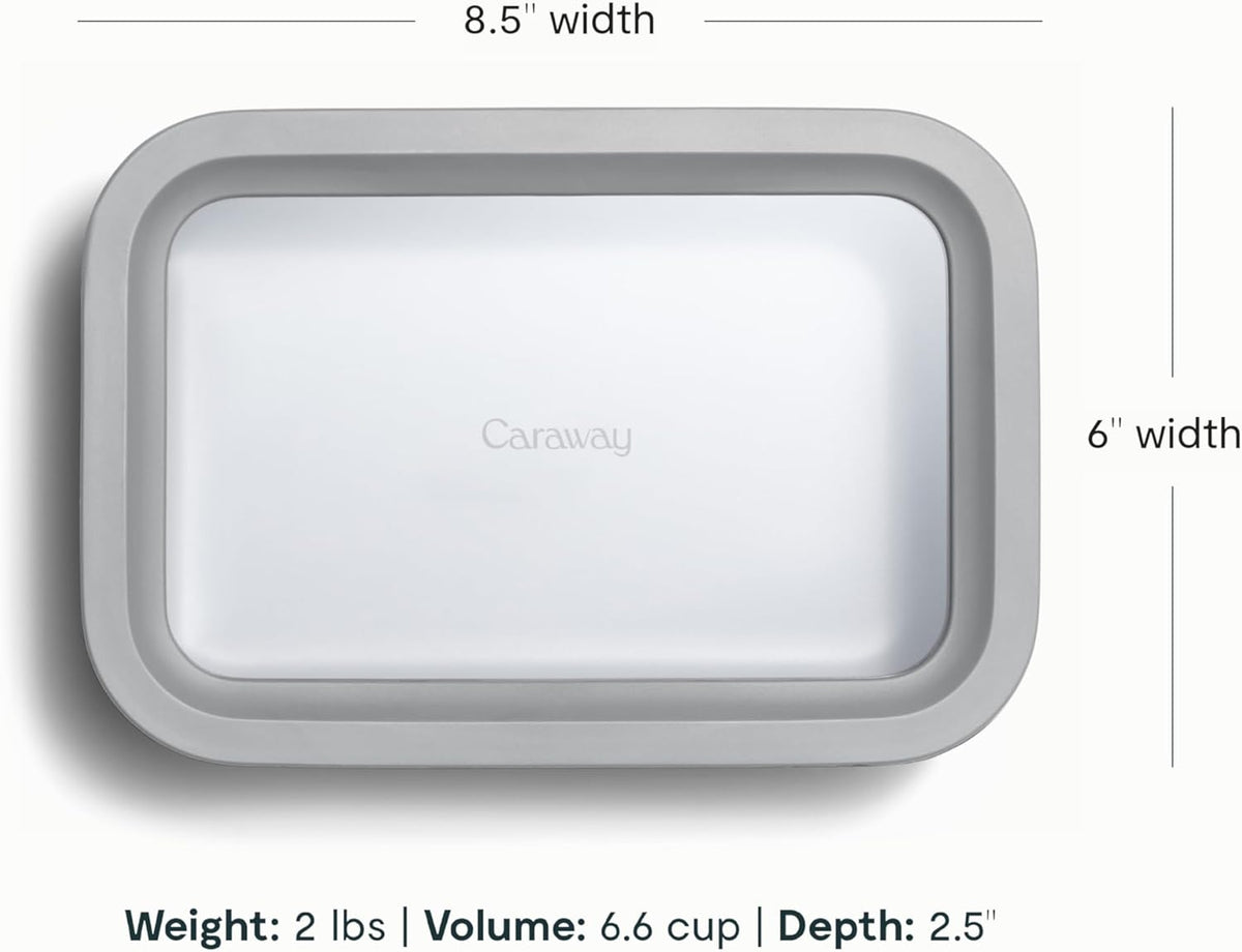 Caraway Glass Food Storage - 6.6 Cup Glass Container - Ceramic Coated Food Container - Non Toxic, Non Stick - Dishwasher, Oven, & Microwave Safe – Gray