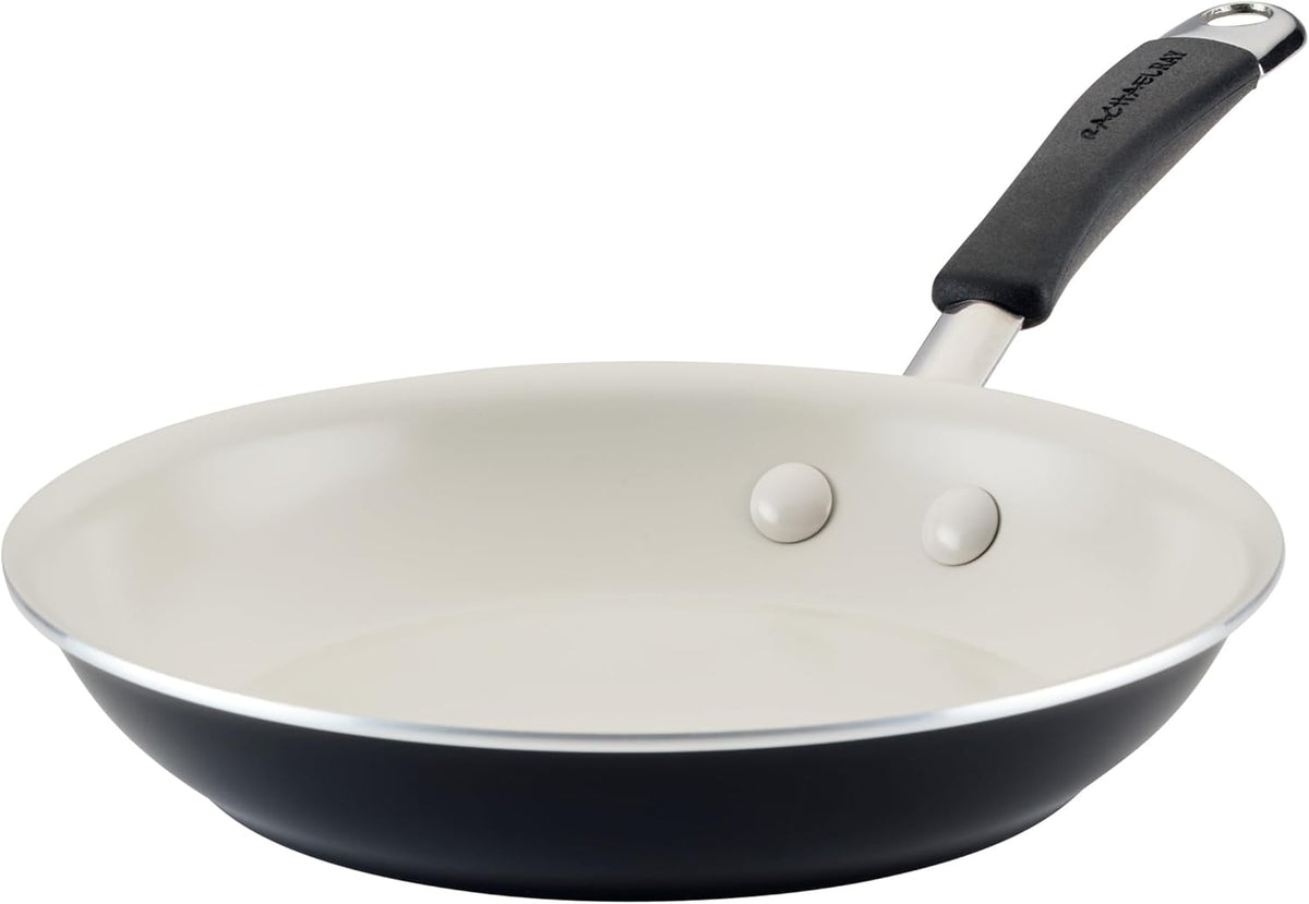 Rachael Ray Cucina Ceramic Nonstick Frying Pan/Skillet, 8.5 Inch Non Stick Open Fry Pan, Dishwasher Safe - Peppercorn