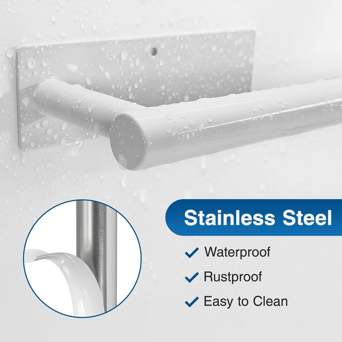 Paper Towel Holder - Self-Adhesive or Drilling, White Wall Mounted Rack - SUS304 Stainless Steel Kitchen Roll Holder Under Cabinet (2 Pack)