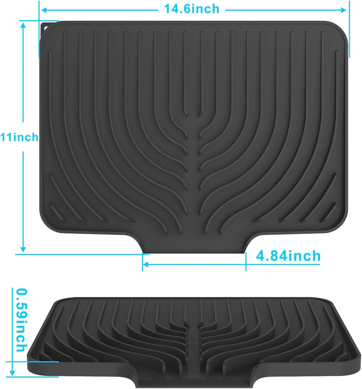 Dish Drying Matt for Kitchen Counter,14.6"×11"Silicone Dry Rack Mat with Built in Drain, Kitchen Dry Mats for Dishes Drying Pad for Counter(Black)