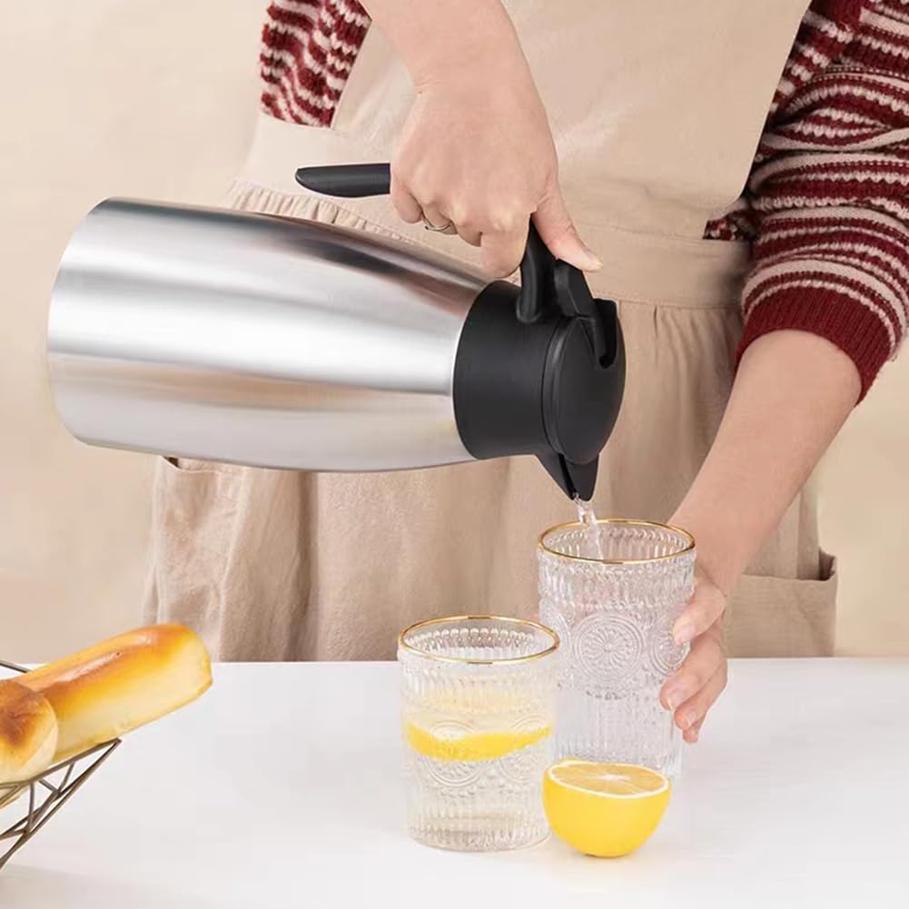 Thermal Coffee Carafe 70 oz / 2L Insulated Stainless Steel, Coffee Carafes Double Walled Vacuum Pot Flask - Hot Beverage Dispenser/Water, Tea - Keep 12/24 Hours Hot/Cold (Silver)