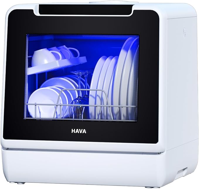 HAVA Countertop Dishwasher, 8 Wash Programs NEW Upgraded Model Portable Dishwasher with Child Lock & Delayed Start Function, 5L Water Tank for Apartments, Dorms, and RVs - No Hookup Needed