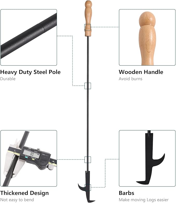 AGM Fire Pit Poker, 32" Fire Poker Stick with Wooden Handle&Barb for Campfire, Fireplace, Bonfires, Heavy Duty Wrought Iron Fire Pit Tools Accessories for Outdoor & Indoor