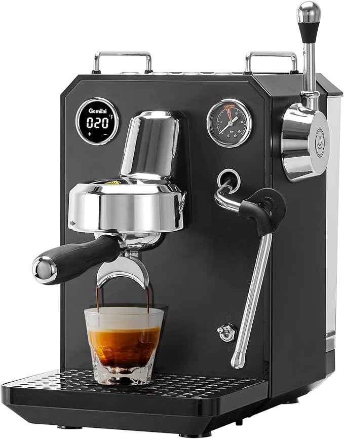 Gemilai Owl G3006 Home Espresso Machine, 58mm Commercial Group Head & PID Temp Control, Stainless Steel Coffee Maker for Barista-Quality Latte Art, Cappuccino Dual Data Display Black