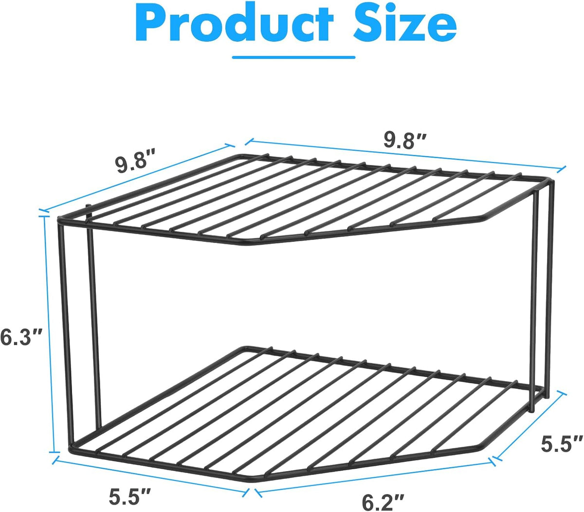 AKAZA 2-Tier Corner Stackable Organizer - Cabinet & Counter Shelf Rack, Storage Rack Organizer for Kitchen (Black)