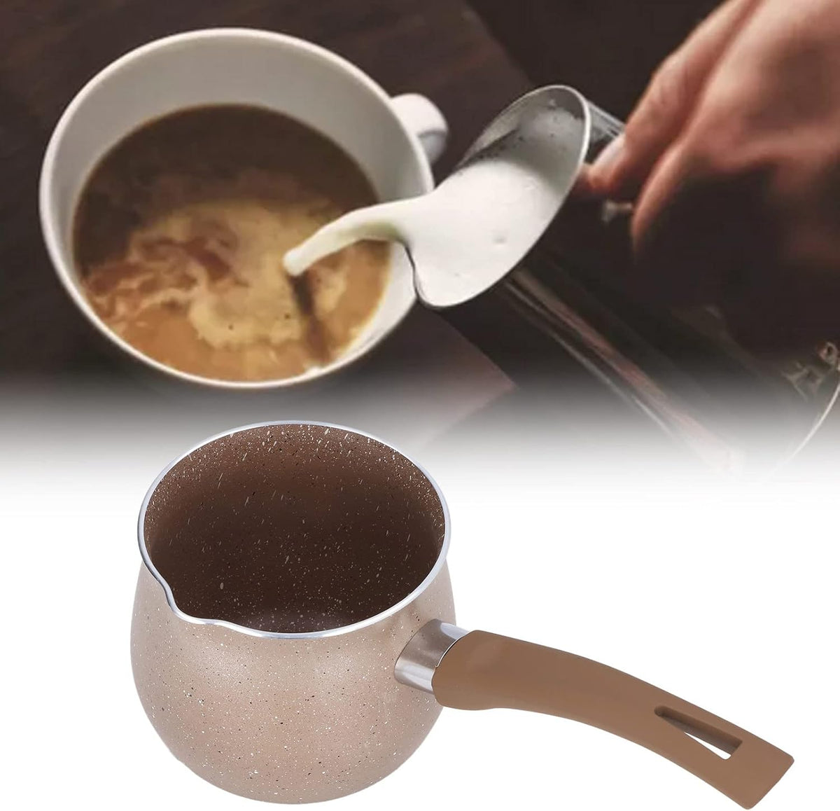 Non Stick Milk Pan, Enamel Milk Pan,Butter Warmer, Single Handle Coffee Warmer Boiling Pot Mini Milk Pan Aluminum Alloy Non Stick Anti Scalding for Cooking(Coffee)
