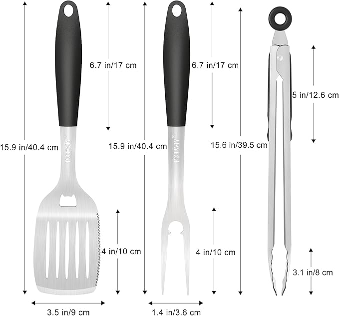 BBQ Grilling Accessories, 3Pcs Stainless Steel Grill Tools Accessories Set with Spatula, Fork and Tongs, Barbecue Utensils Grilling Tools for Outdoor Camping, Heat-Resistant Silicone Handle