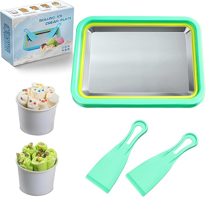 Mini Rolled Ice Cream Maker, Frozen Yogurt Rolls Tray, Instant Cold Plate Ice Cream Maker, Homemade DIY Smoothies, Ideal for Family Activities, Mint Green