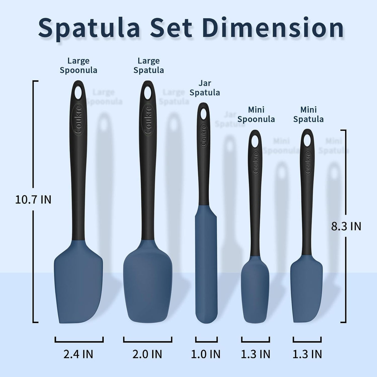 Coukre Silicone Spatula Set of 5,High Temperature Resistant, Food Grade Silicone, Dishwasher Safe, for Baking, Cooking (Dark Blue)