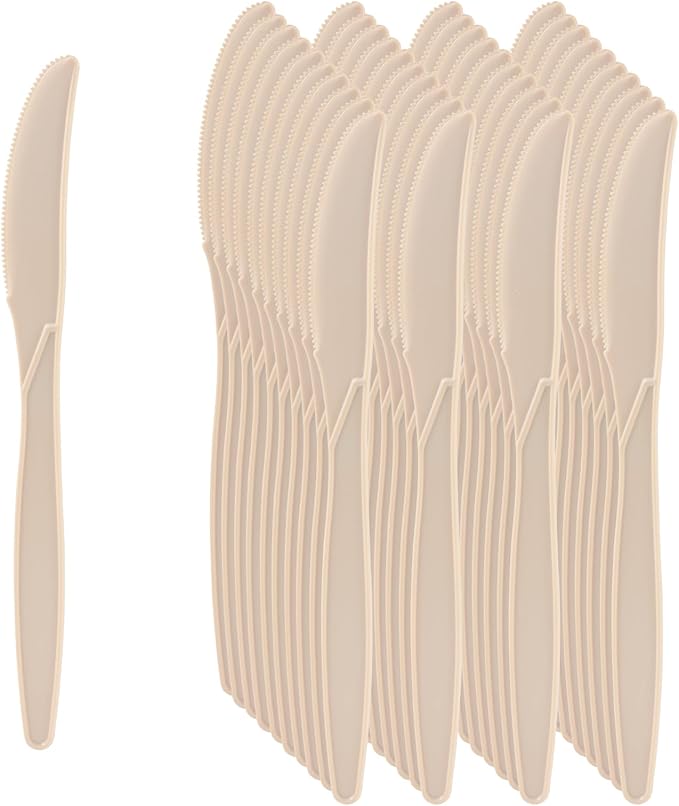100% Compostable Knives 125 Count,Disposable Knives No Plastic Knives Heavy Duty Silverware, BPA-Free Cutlery Flatware Utensils Ecofriendly,Light Brown