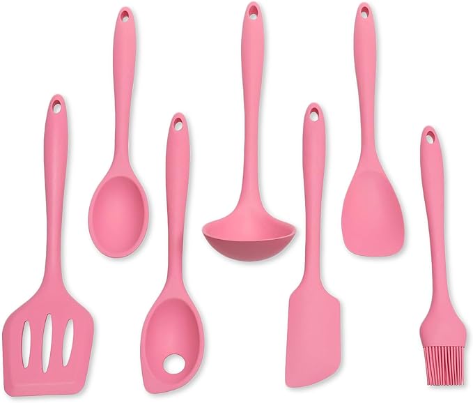 Chef Craft - Premium Silicone Kitchen Tools and Utensils Set, Non-Scratch, Withstands Temperatures up to 450°F, BPA-Free, 7 Piece Cooking Utensils Set, Pink