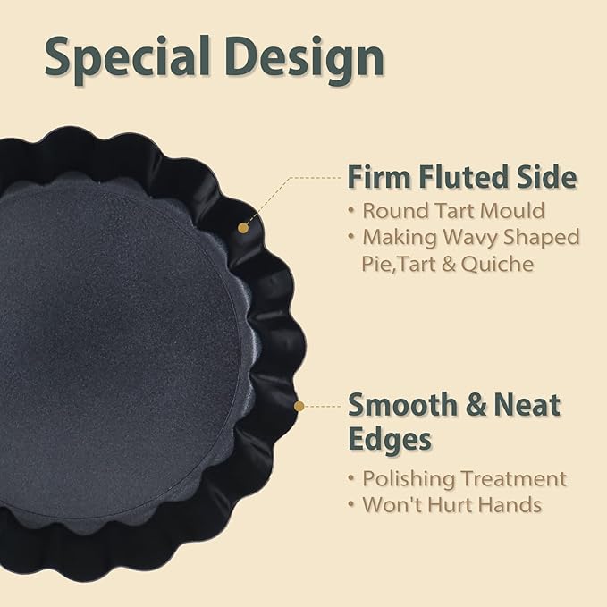 Mini Tart Pans Removable Bottom: Nonstick 4 Inch Quiche Pan Fluted Edge Set of 16 - Sturdy Carbon Steel Tart Molds for Baking - Easy Loose for Pie/Fruit/Egg/Cake - Suitable for Home Bakers