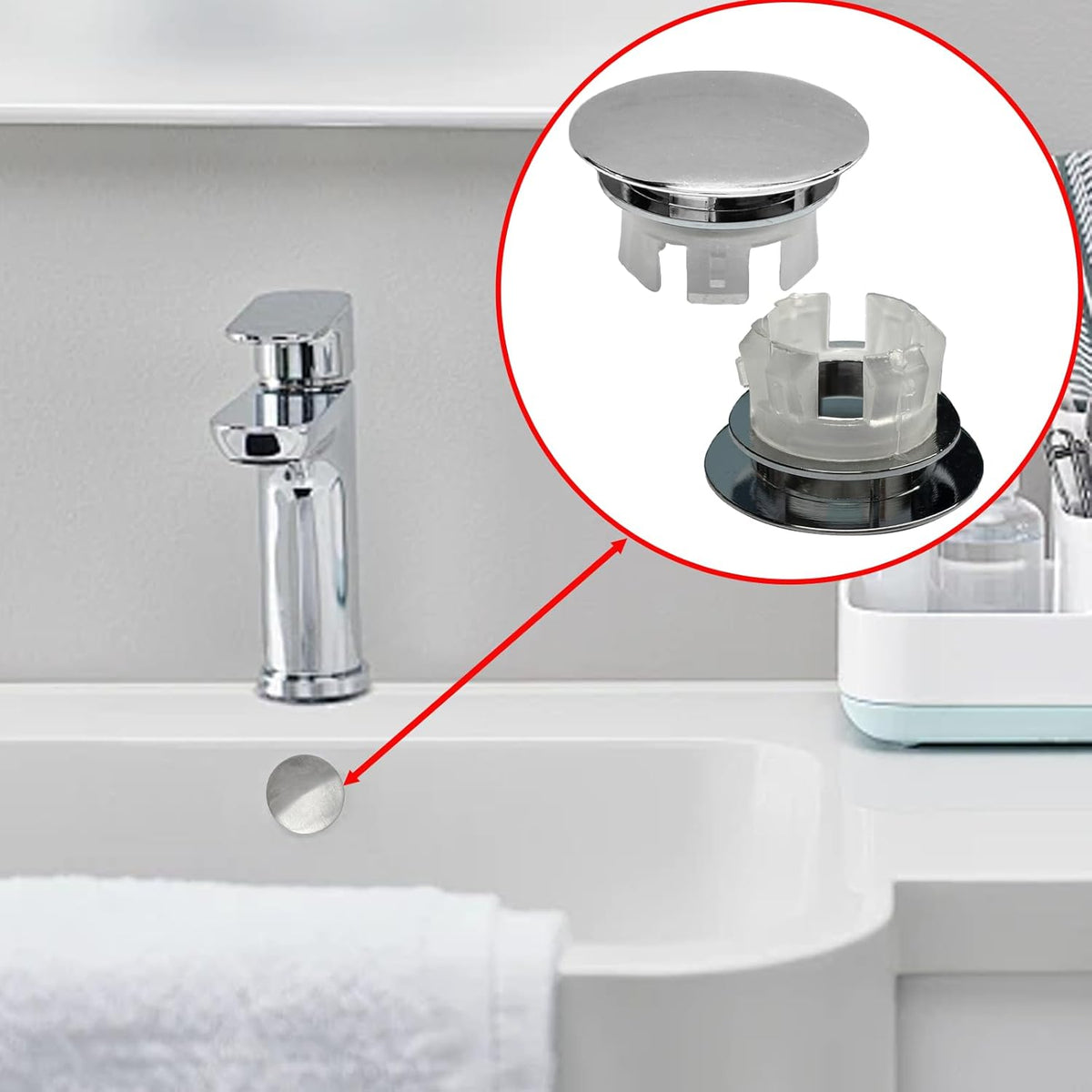 2 Pack Sink Basin Overflow Trim Ring,Solid Brass Bathroom Sink Trim Overflow Cover,Bathroom Kitchen Sink Trim Overfollow Cover Insert in Hole Round Caps(Silver)