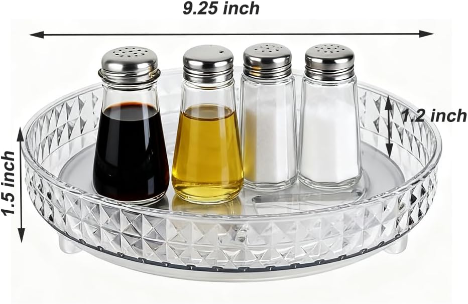2-Tier Diamond Pattern Lazy Susan Turntable, Green, Clear, Compact Storage Organizer for Kitchen, Bathroom, Sace Saver (Diamond Clear, 9.25inch 2 Pack)