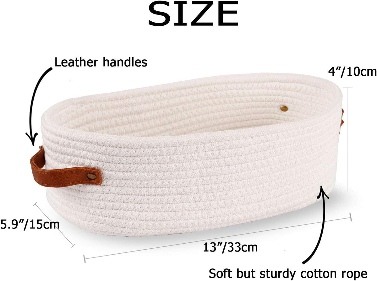 Woven Storage Basket for Toilet Tank Top,Farmhouse Home Decor Organizing Baskets for Bathroom,Table and Counter 13"x5.9"x4" White