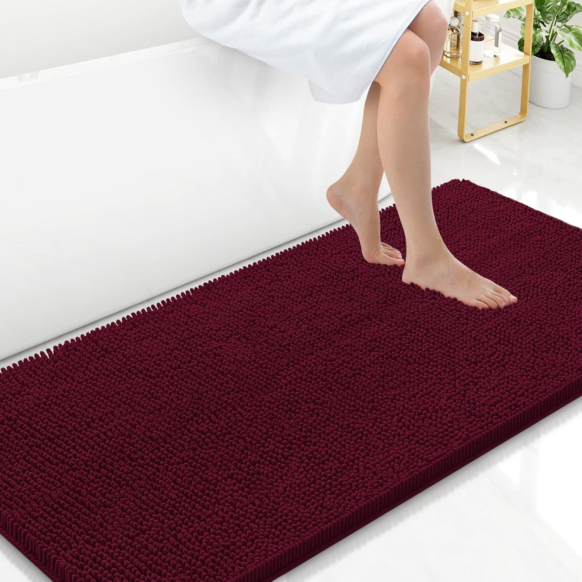 Arotive Bathroom Rugs 47x24, Extra Soft Absorbent Shaggy Chenille Bath Rugs, Machine Washable Rubber Backing Non-Slip Bath Mats for Bathroom Floor Tub and Shower, Home Decor Accessories, Burgundy