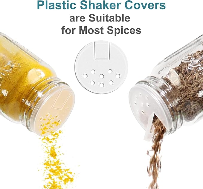 CycleMore 30 Pack 4oz Glass Mason Spice Jars, Round Spice Containers with Gold Metal Caps and Pour/Sift Shaker Lids-80pcs Labels,1pcs Silicone Collapsible Funnel,1Brush and Pen Included