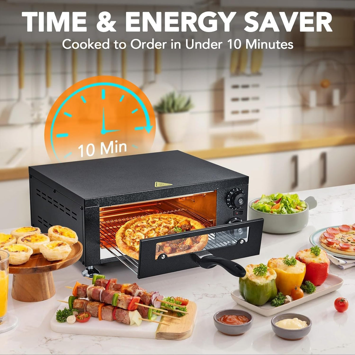 12" Electric Pizza Oven Commercial Pizza Maker with Observation Window Countertop Pizza Machine 1100w With Timer, Stainless Steel Pizza Cooker,Indoor Countertop Pizza Oven