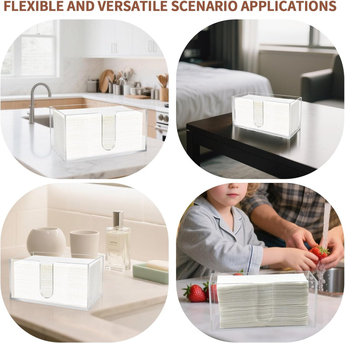 Acrylic Paper Towel Holder Countertop, 5mm Thick Clear C-Fold Z-Fold Trifold Napkin Dispenser, Bathroom & Kitchen Organizer for Multifold Towels (2)