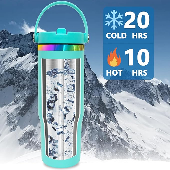 30 oz Tumbler Bulk with Handle and Straw, Vacuum Insulated Tumblers with Flip Straw and Top Handle, Leakproof Powder Coated Tumbler, Stainless Steel Travel Mug for Coffee Water (Blue, 8 Pack)