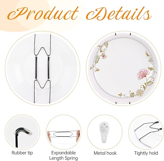 Bilillo 12 Pack Plate Hangers for The Wall, Suitable for 12-16 Inch Decorative Plate,Invisible Heavy Duty Wire Plate Holder with Wall Hooks, Plate Hangers for Displaying Plates, Platter, Dish (Black)