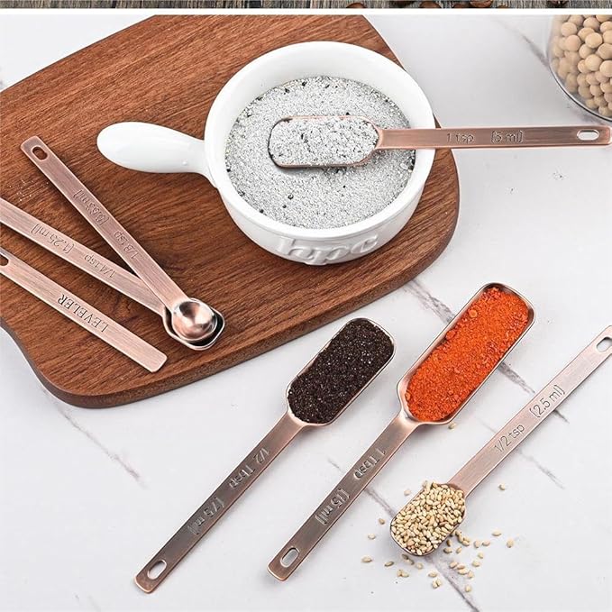 Copper Plate Measuring Cups and Spoons Set of 12, Copper Measuring Cups and Spoons Set with Leveler, Stainless Steel Measuring Spoons & Cups for Dry & Liquid Ingredients During Kitchen&Baking