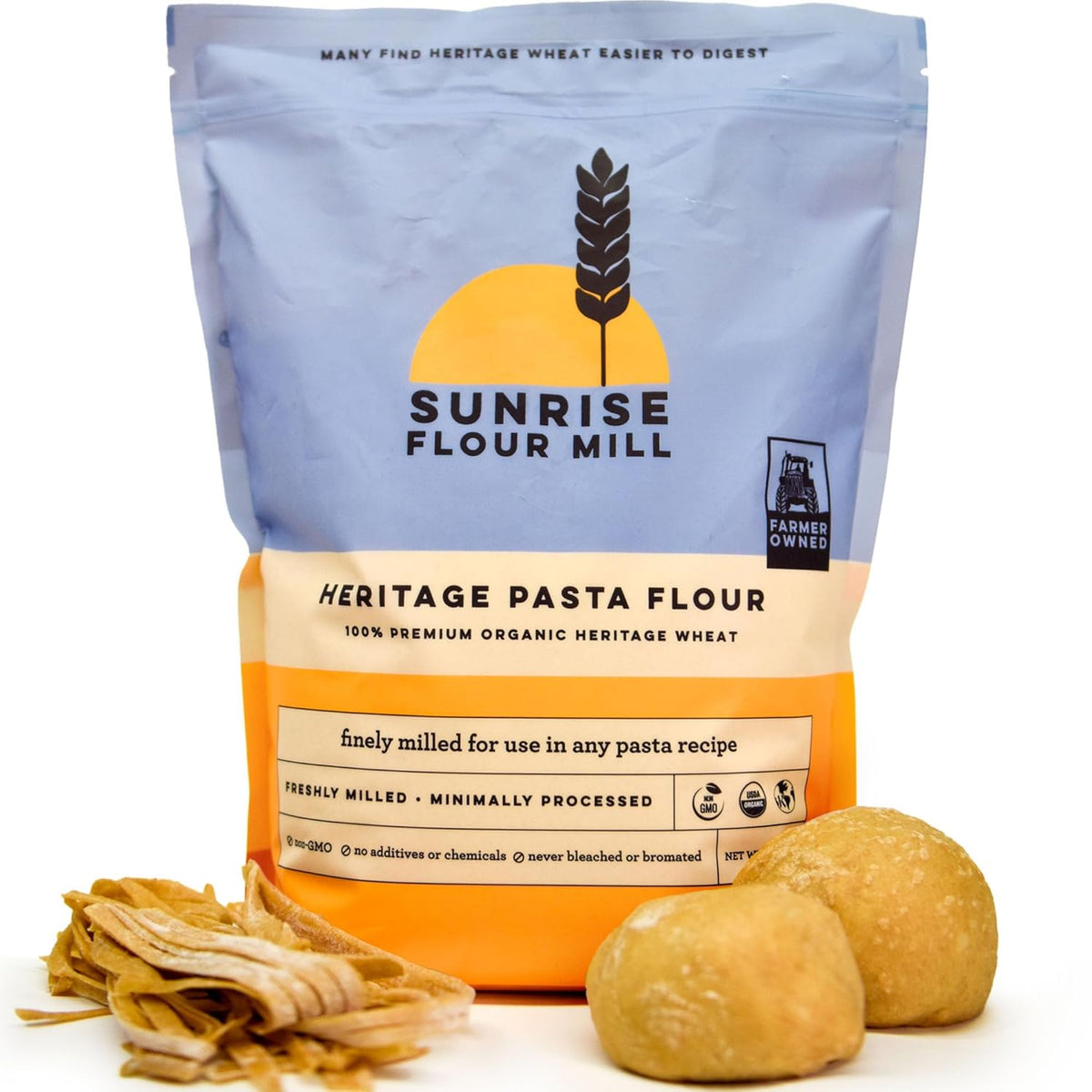 Sunrise Flour Mill USDA Organic Heritage Pasta Flour - 2 lbs | Milled from Hard Red Wheat | Easier to Digest with Less Bloating | No Bleaching or Bromating | Zero Additives