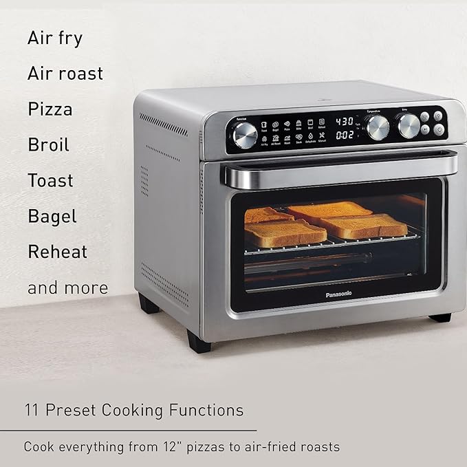 Panasonic FlashXpress Family Size Air Fryer Toaster Oven Combo, 11 Cooking Functions, 1800W PFAS-Free, Double Infrared Heating, Temperature Control Dial, Stainless Steel - NB-G211P