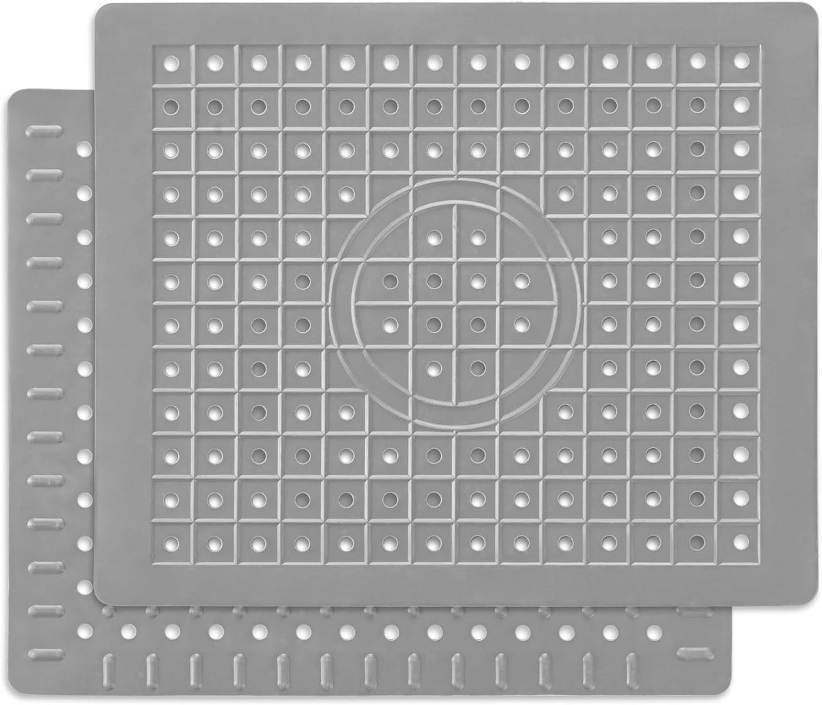 WILLKOMMEN Kitchen Sink Mat, 12" x 10" Rectangular Sink Protector Pad, Fast-Draining Grid Design Liner, Dish Drying Mat 2 Pack Grey