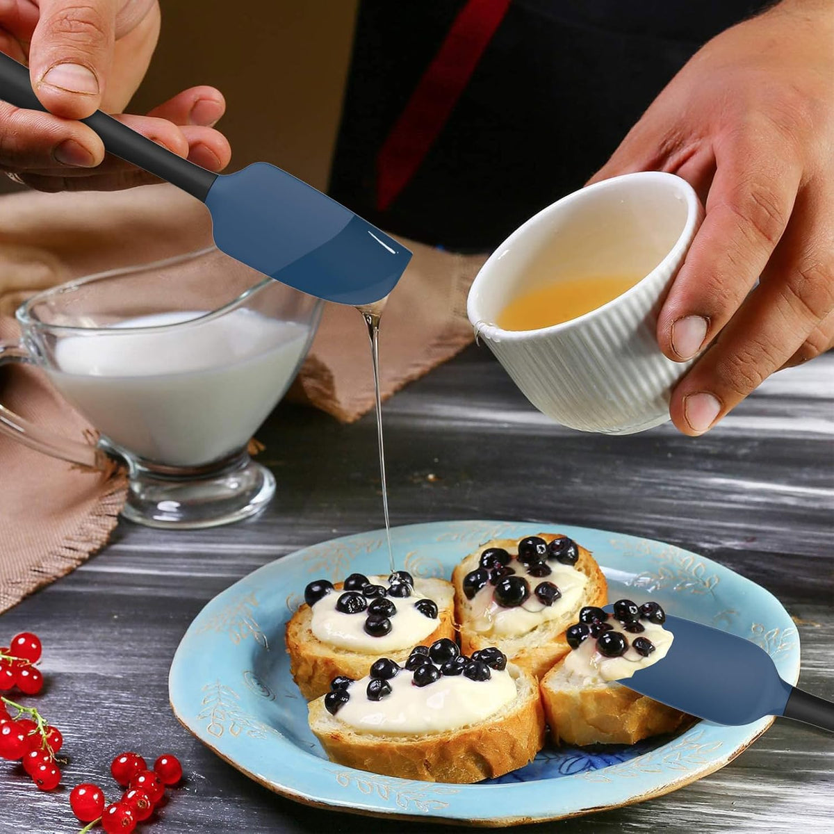 Coukre Silicone Spatula Set of 5,High Temperature Resistant, Food Grade Silicone, Dishwasher Safe, for Baking, Cooking (Dark Blue)