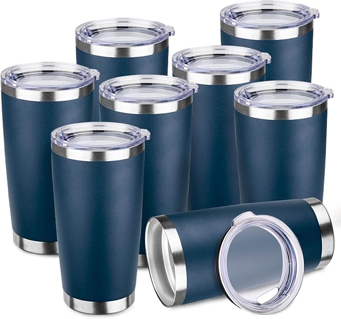 StarSpeed 20oz Tumbler Bulk with Lid, Stainless Steel Insulated Tumblers Double Wall Vacuum Insulated Travel Mug, Powder Coated Coffee Cups for Hot and Cold Drinks(Navy Blue,8)