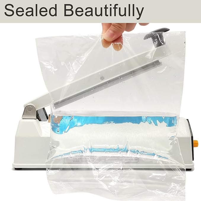 Impulse Sealer 8 Inch Heat Sealer for Plastic Bags, Plastic Mylar Bag Sealer, Iron Shell, Manual Poly Bag Heat Sealer Machine, 3mm Sealing, 4 Replacements Kit (2 Cutting Lines Included)