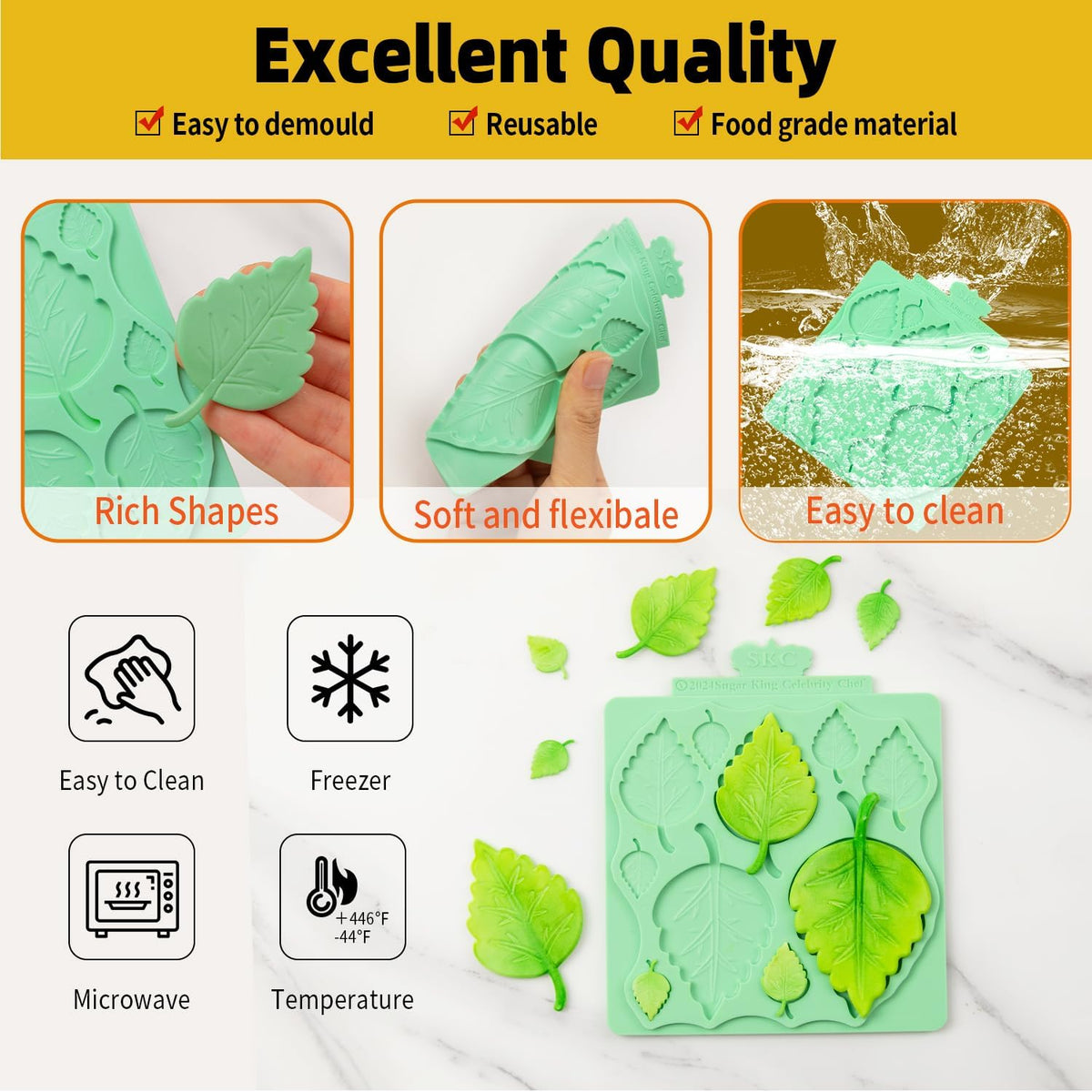 KALAIEN Silicone Leaf Molds - Chocolate & Fondant Molds for Clay Crafts, Air Dry, 3D Candy & Gumpaste Moulds (Set of 2)