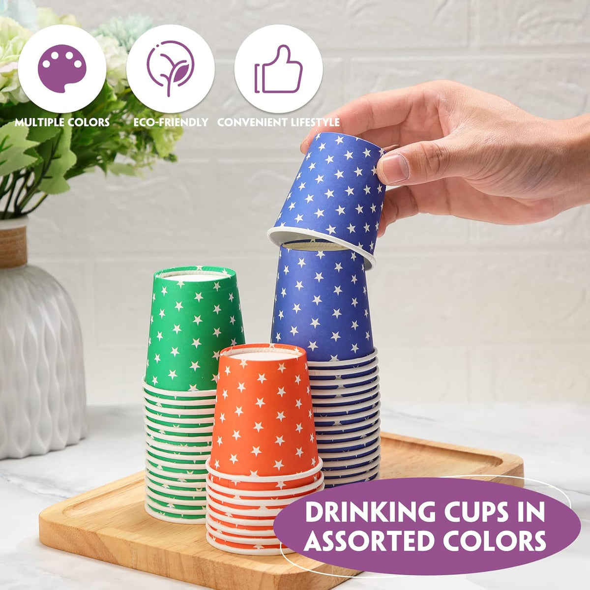 Thenshop 1000 Pack 5oz Paper Cups, Multicolor Small Disposable Cups, Hot/Cold Beverage Drinking Mouthwash for Parties, Picnic, Travel, Barbecues and Event, Star Style