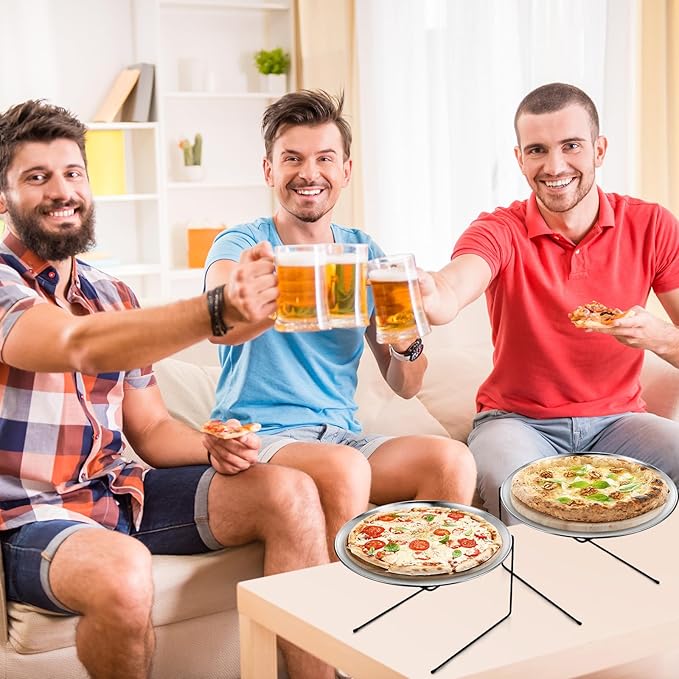 12 Pcs Pizza Stand Set: 4 Metal Stands, 4 Pizza Pans, 4 Spatulas for Weddings, Party(Silver,Classic)