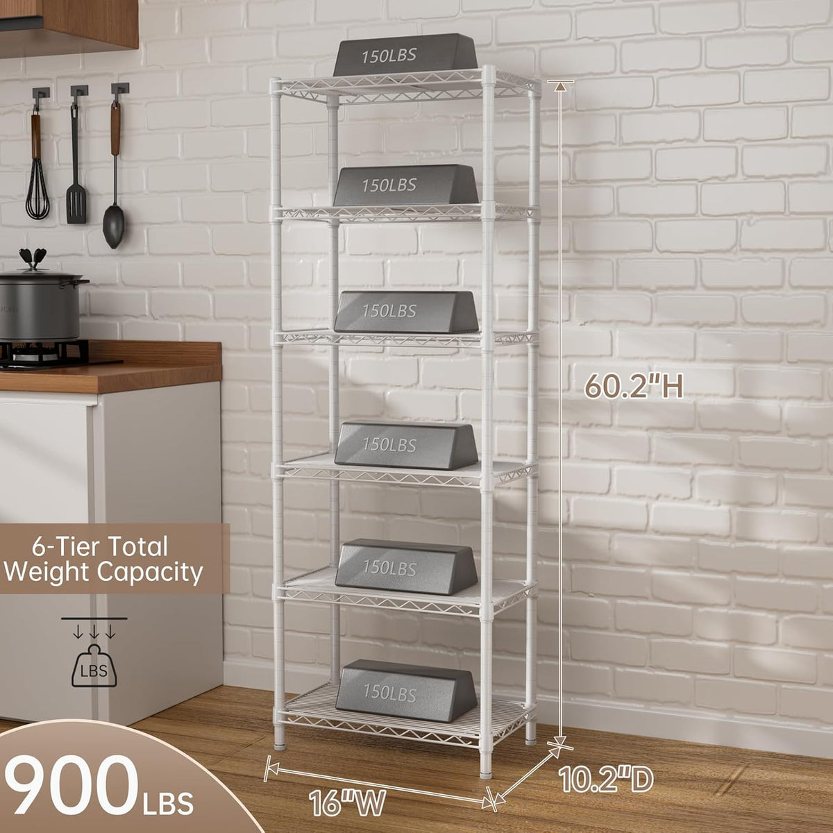 SINGAYE 6 Small Wire Shelves Kitchen Pantry Close Home Organizers and Storage Bathroom Shelf Laundry Room Organization Adjustable Book Metal Garage Shelving Unit