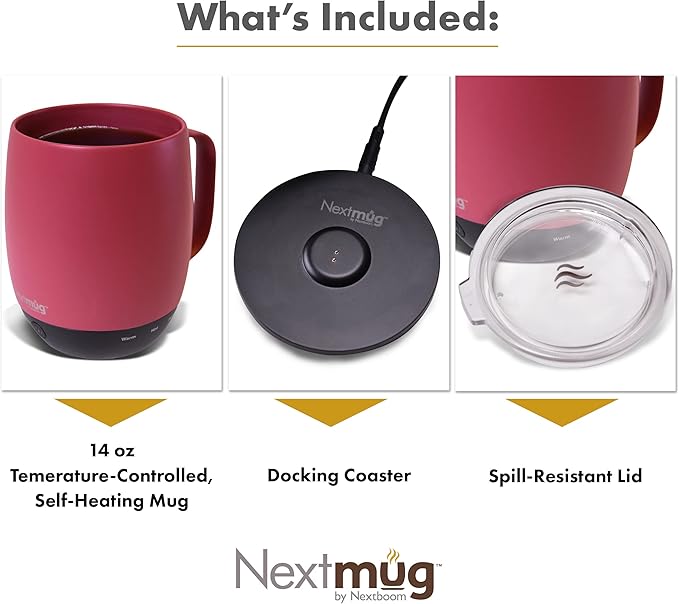 Nextmug - Temperature-Controlled, Self-Heating Coffee Mug (Dusty Rose - 14 oz.)