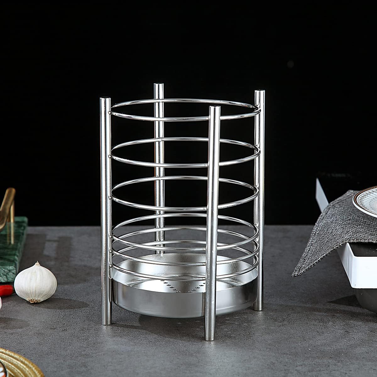 Kitchen Utensil Holder for Kitchen Counter, Stainless Steel Utensil Crocks, Utensil Storage Caddy Organizer, Cooking Utensil Holder, kitchen tools, Easy Cleaning (Silver/7.4''x5.2'')