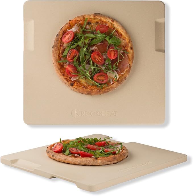 Large Pizza Stone, 16"x14" Rectangular Pizza Stone for Oven Grill BBQ, Baking Stone for Pizza Bread, Unique Built-in 4 Handles Cooking Stone