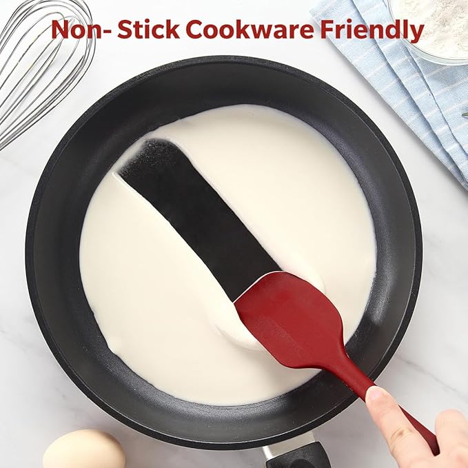 Wanbasion 5 Piece Premium Silicone Spatula Set Heat Resistant, Kitchen Spatula Set Dishwasher Safe for Nonstick Cookware Cooking Mixing Deep Red