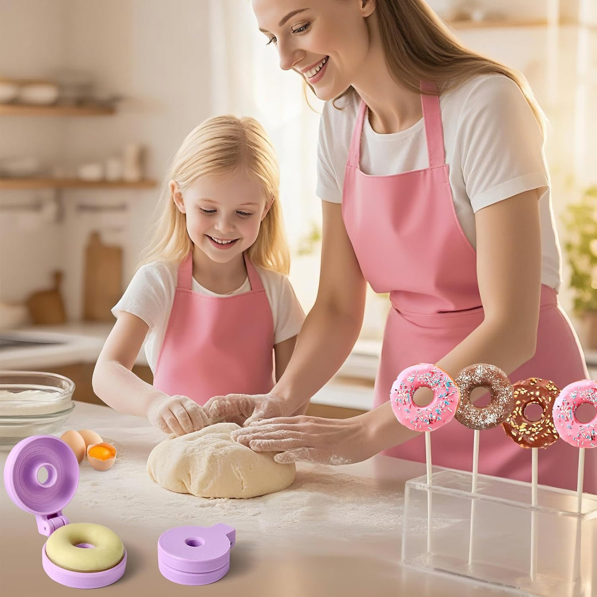 2 PCS Donut Cake Pop Mold Shapes Press Set, 3D Printed Cake Pop Cutter and Pusher, Baking Tools Accessories for Home Baking, Birthday Parties, Wedding Desserts