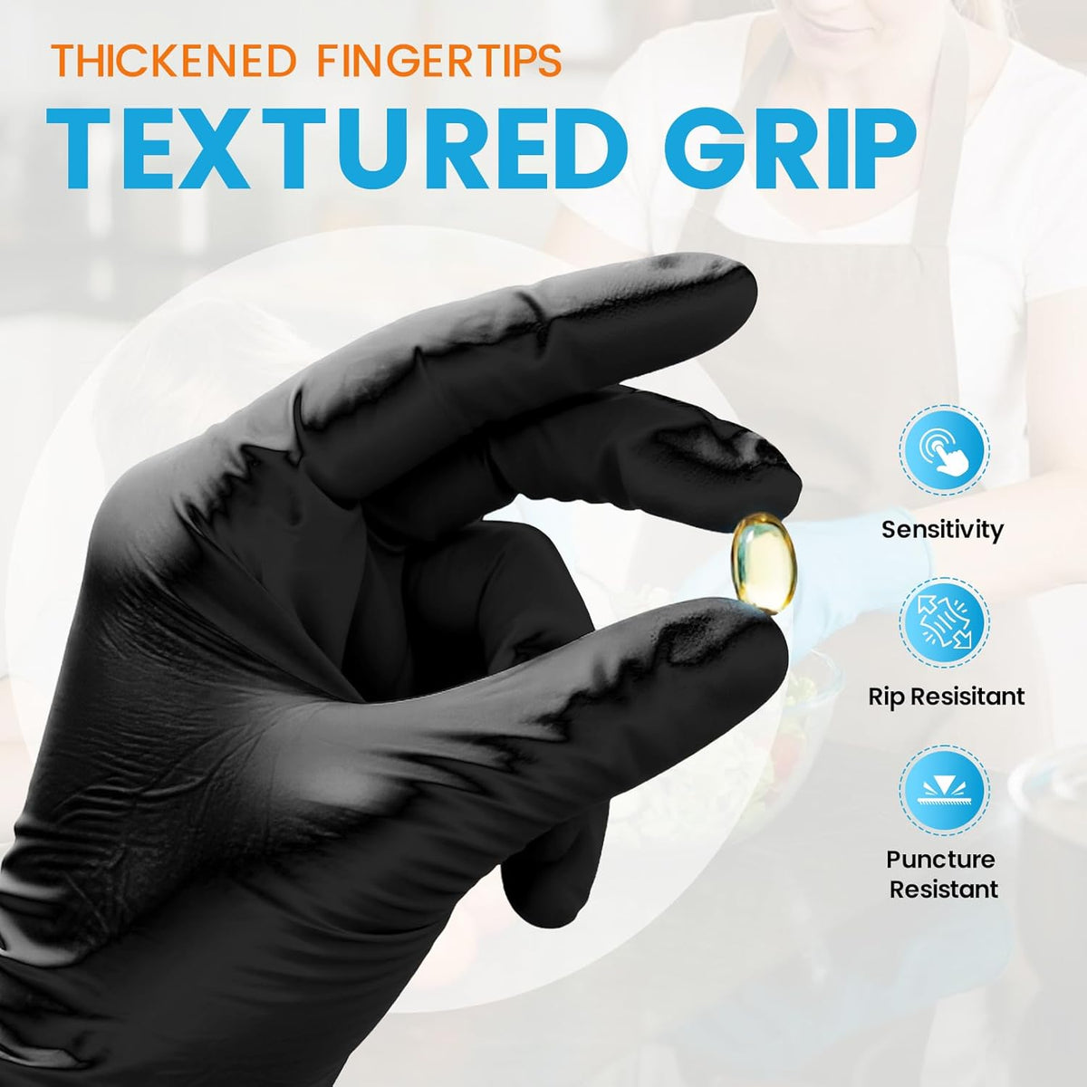 6 mil Disposable Nitrile Gloves, Heavy Duty Disposable Glove, Cooking Gloves, Latex Free, Powder Free (Black of 100, Small)