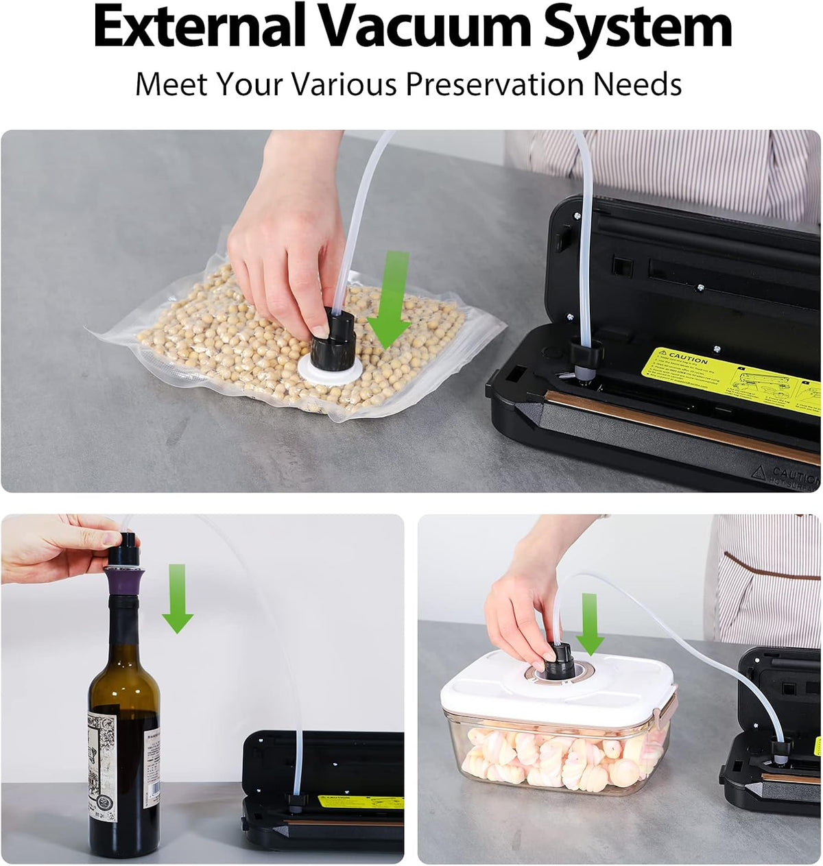 Automatic Food Vacuum Sealer Machine | Beelicious Pro 80KPa 8-In-1 Food Vacuum Saver with Starter Kits | 15 Bags, Pulse Function, Moist&Dry Mode and External VAC for Containers, Stainless Steel