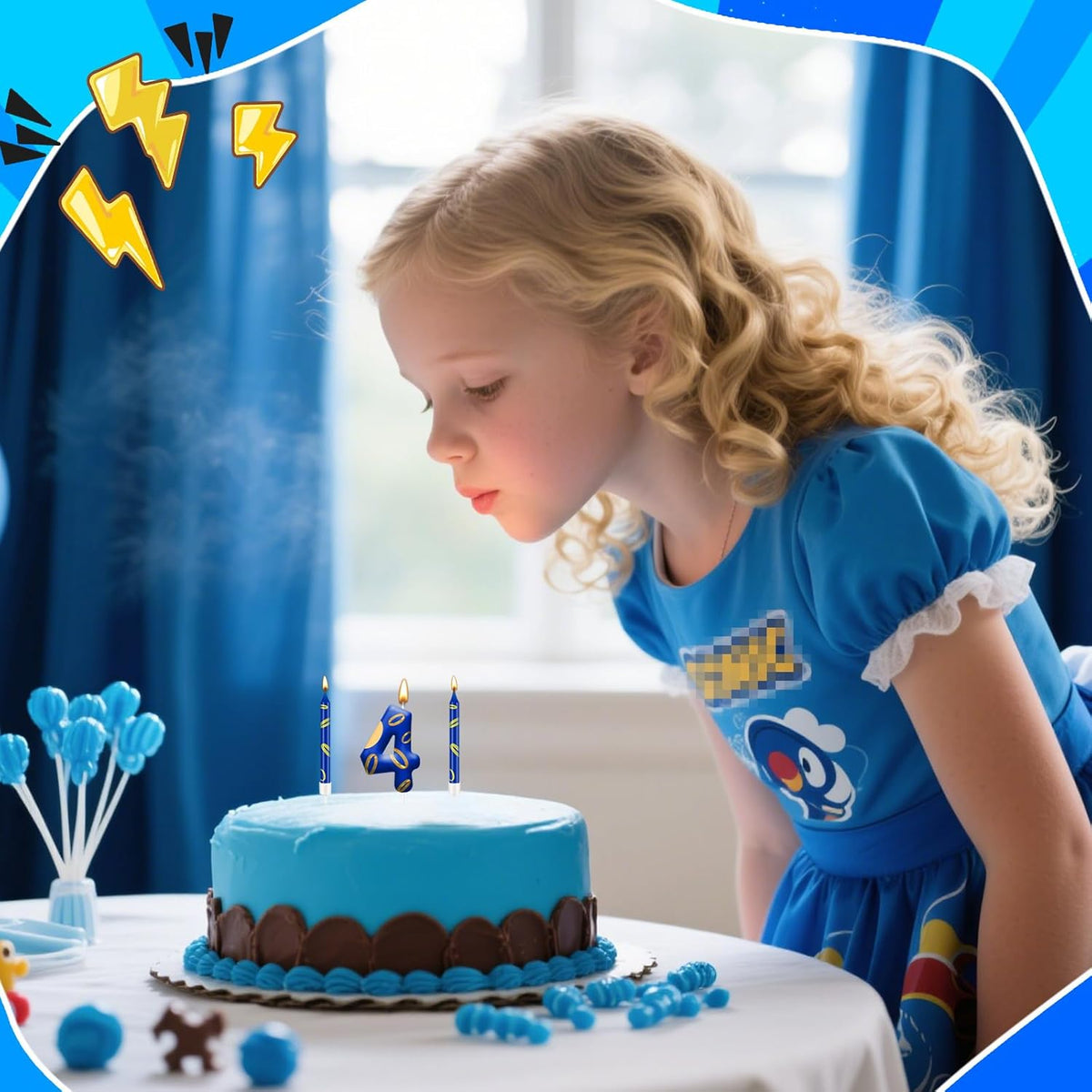 13PCS Birthday Cake Candles Set - Blue and Golden Ring Number Candles with Vibrant Designs for Boys & Girls, Theme Birthday Party Decorations, Cake Toppers for Theme Parties(Number 4)