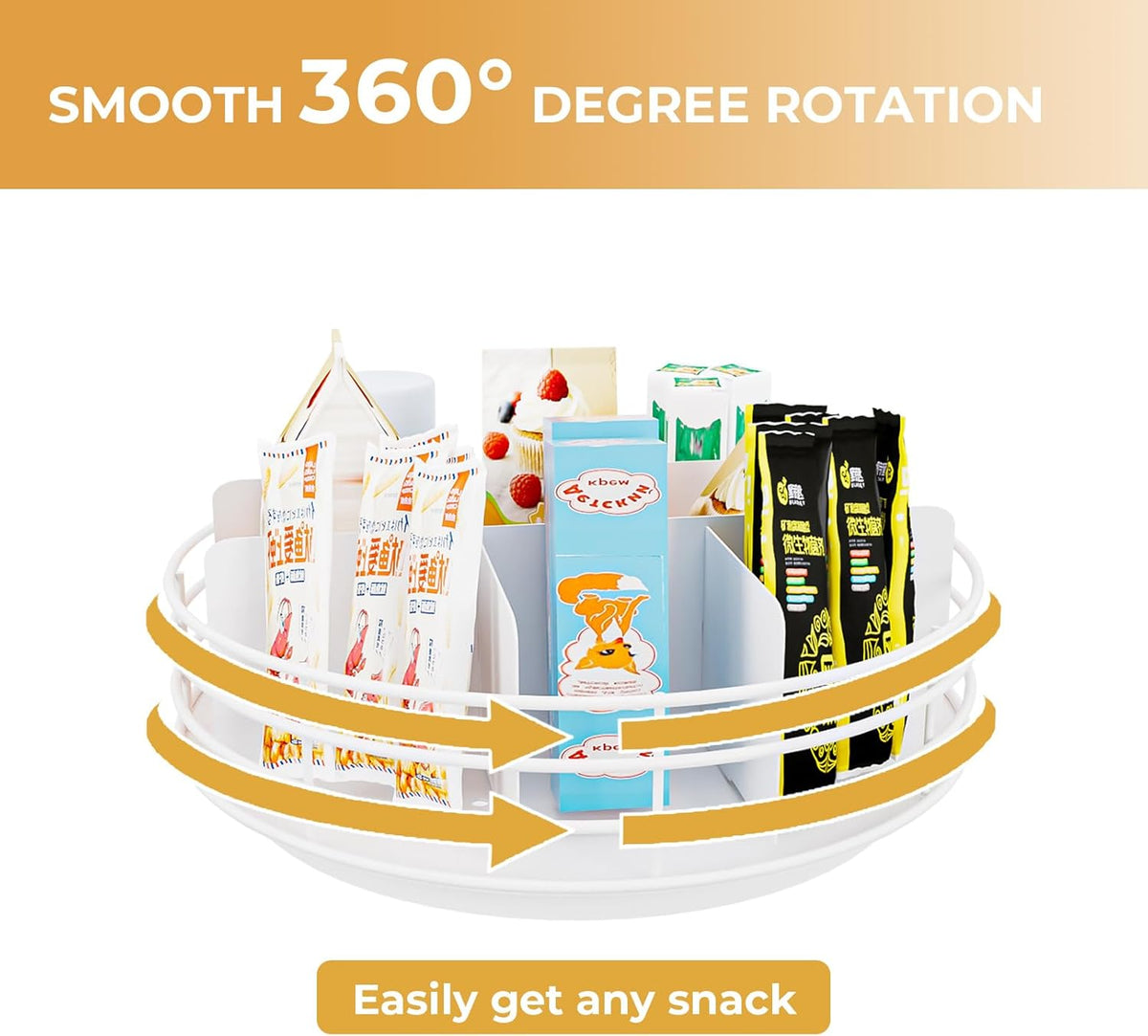 Snack Organizer - Versatile Snack Storage, Lazy Susan with Convenient Grab-and-Go Design, Metal Snack Holder for Home, Office, Breakroom, 11.85" L x 11.85" W x 4.17" H (White)